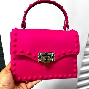 Women hot pink handbag with long hot pink strap new